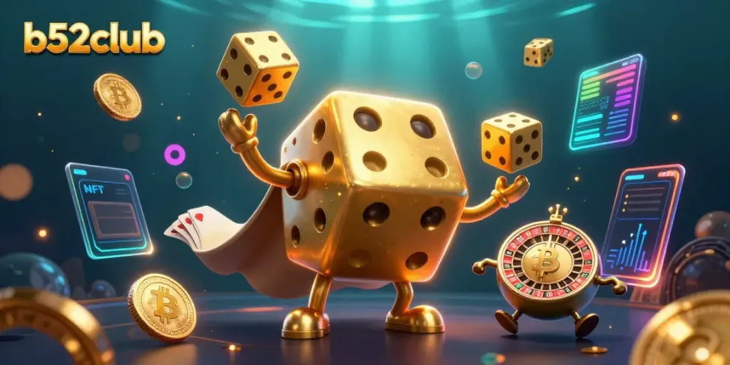 Engage with the exciting world of online gaming at b52club, showcasing a dynamic 3D casino scene.