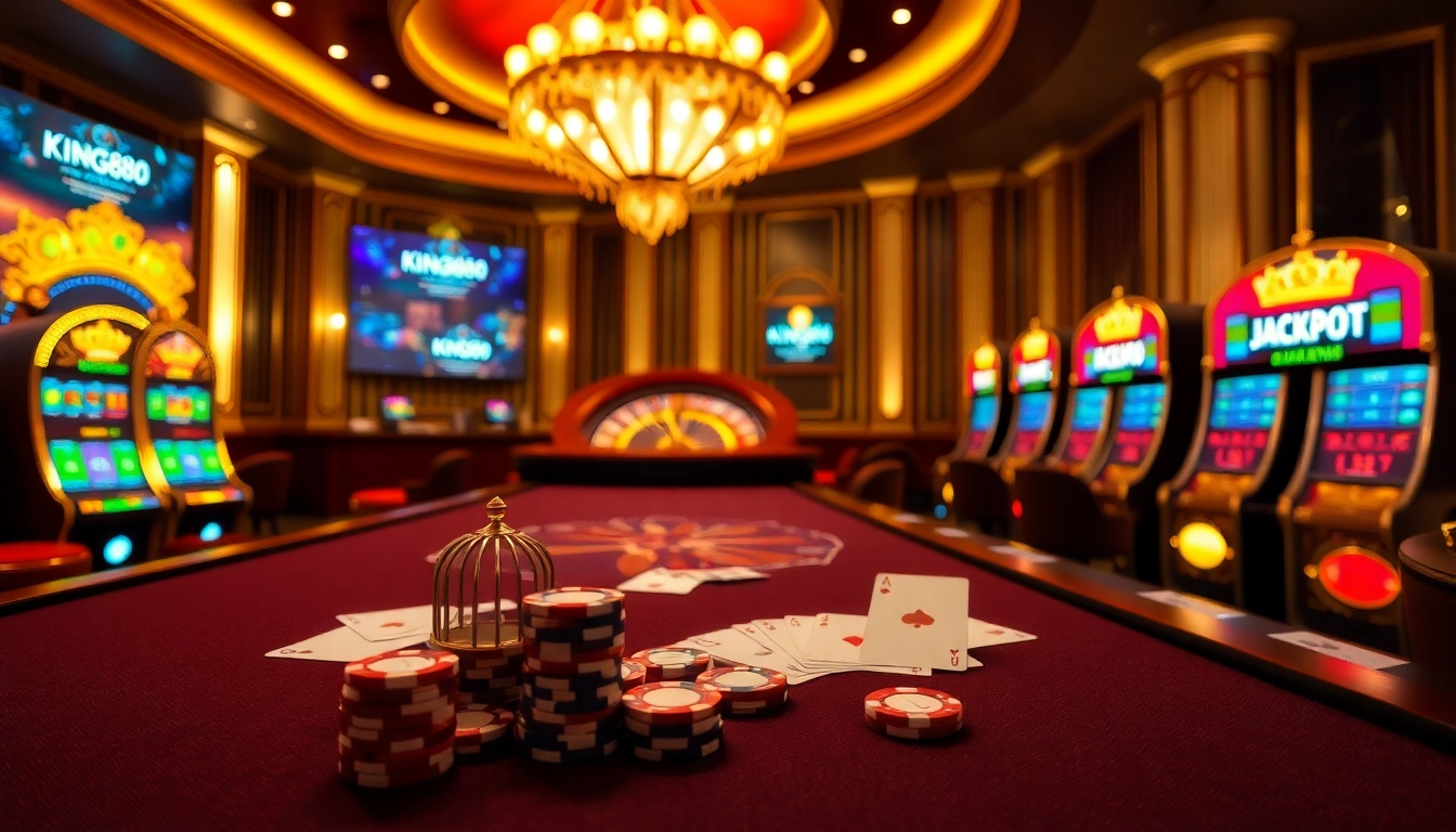 Experience the excitement of gambling at king88 with lavish casino tables and vibrant slot machines.