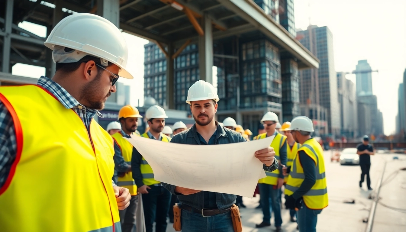 New York City General Contractor leading a construction team on site in a vibrant urban setting.
