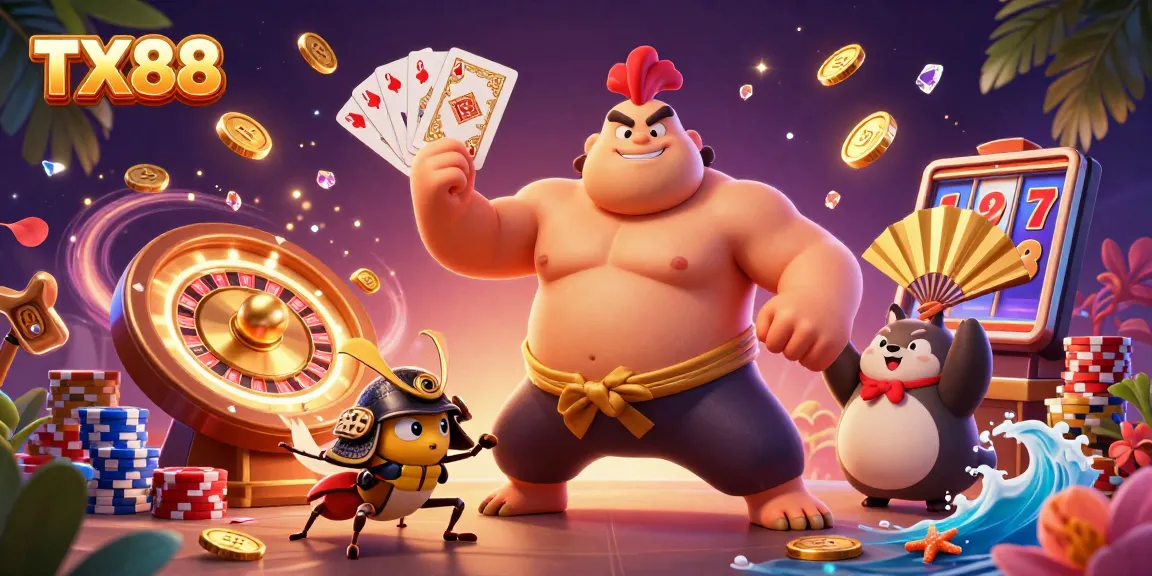 Engage with TX88 while experiencing thrilling spins, vibrant casino action, and detailed characters.