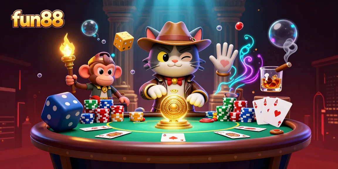 Engage in thrilling gameplay at fun88 with a cat explorer, golden artifacts, and poker elements.