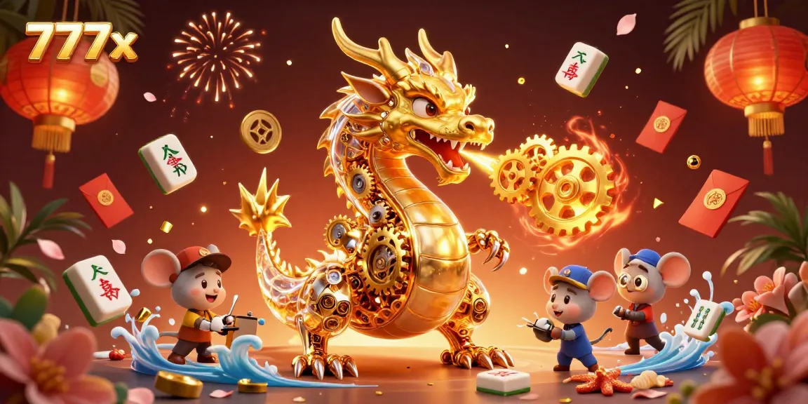 Experience thrilling 777x action with a golden dragon and vibrant casino elements in vibrant 3D.
