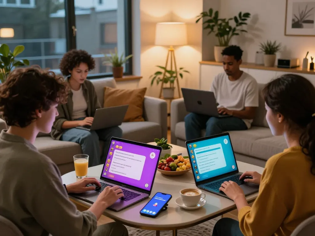 Engaging sexchat interactions in cozy online chat room with diverse adults.
