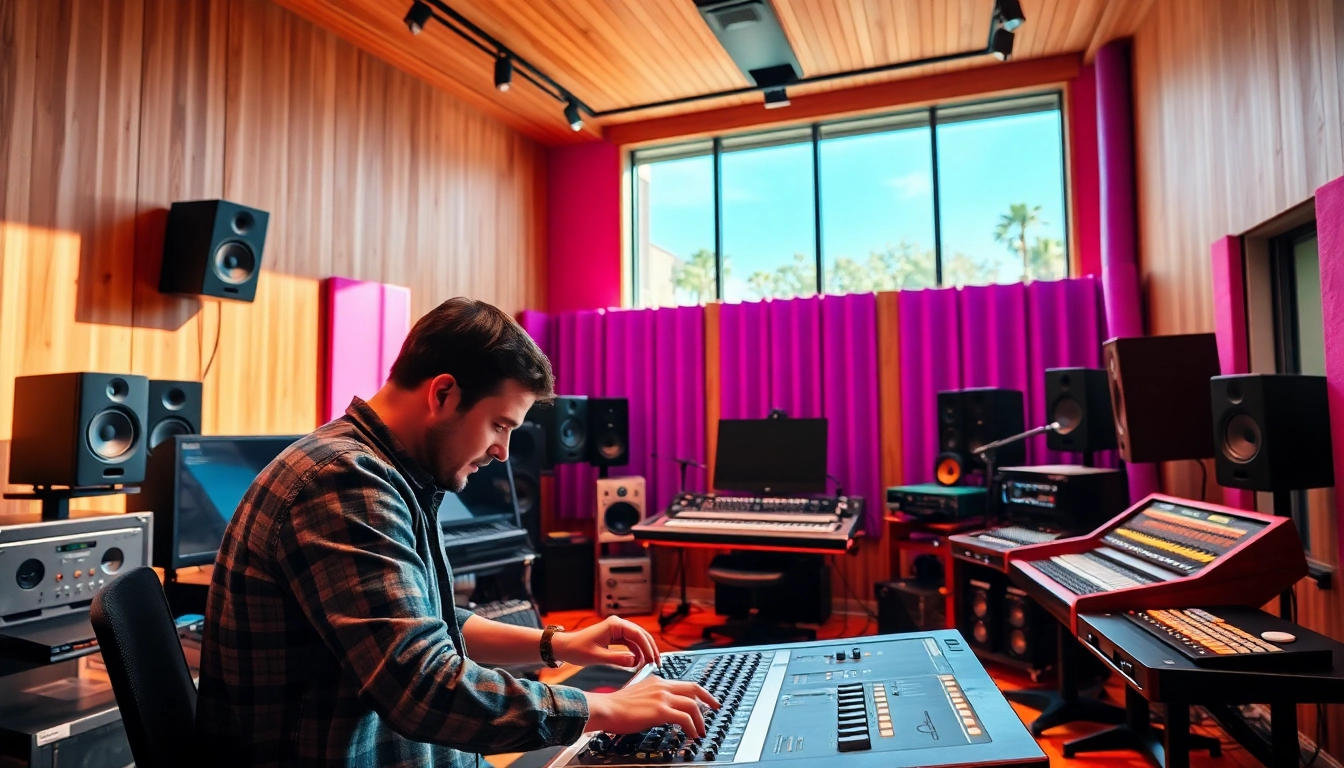 Showcasing online mastering services, an audio engineer fine-tuning sound in a modern studio environment.