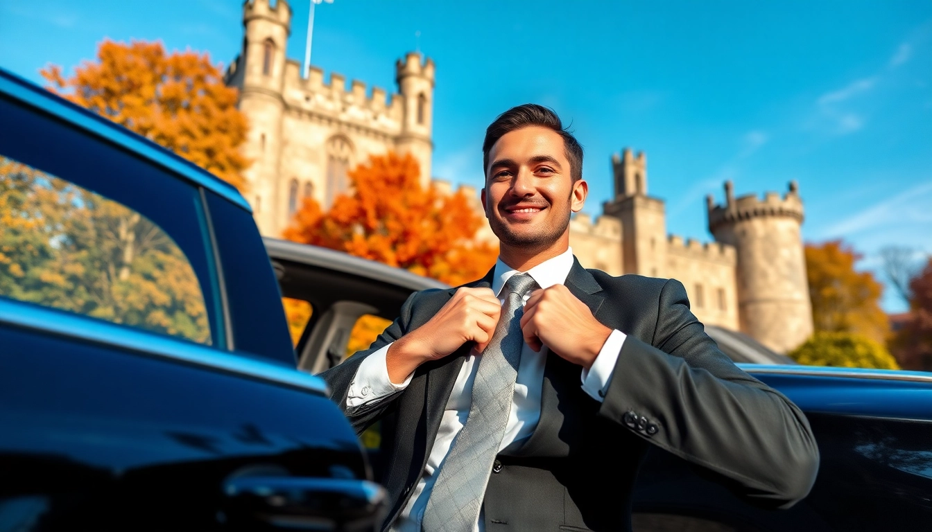 Chauffeur Nottingham ready to serve in a luxury vehicle outside Nottingham Castle.