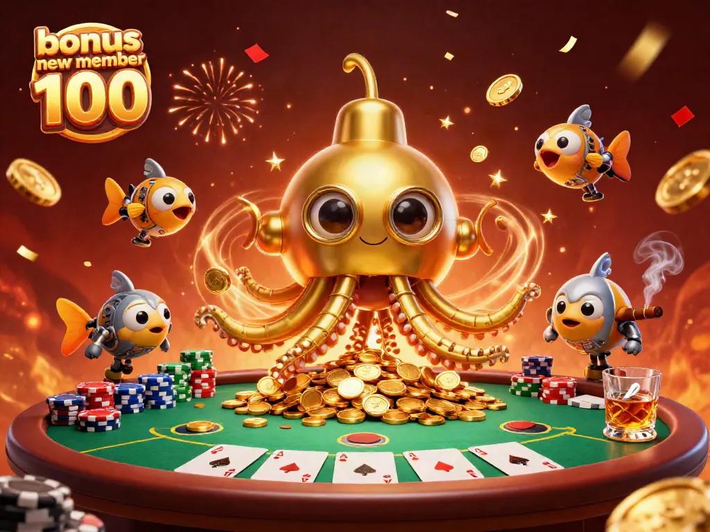 Experience winning excitement with bonus new member 100 in a vibrant, gold-filled casino scene.