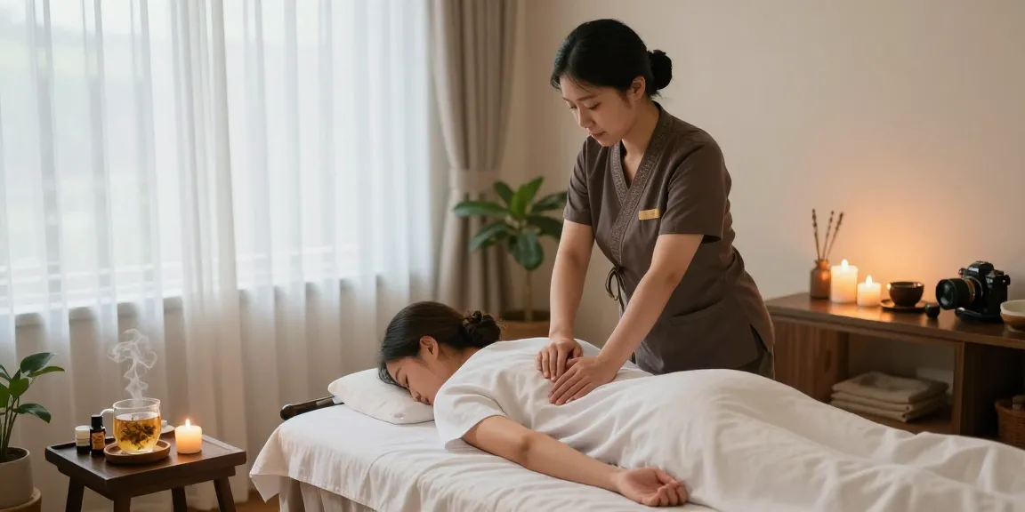 상동출장안마 session with a professional therapist in a serene spa setting, promoting relaxation and wellness.