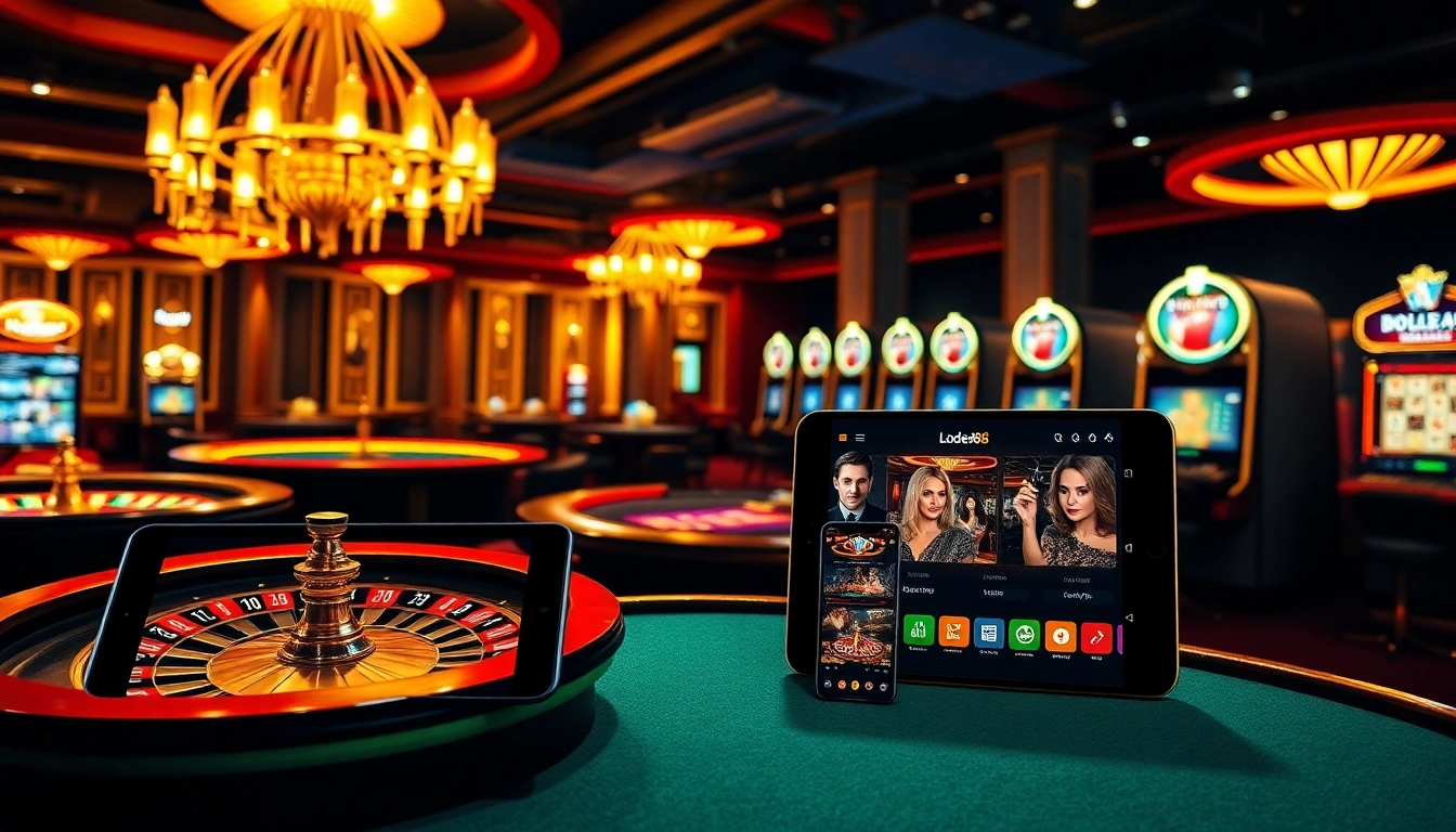 Engaging online gambling scene featuring nhà cái lode88 gaming interfaces and vibrant casino elements.