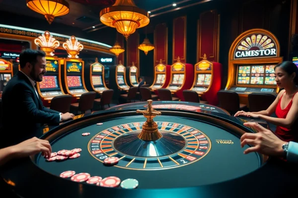 TR88 players celebrating a win at an exciting roulette table in a luxurious casino setting.