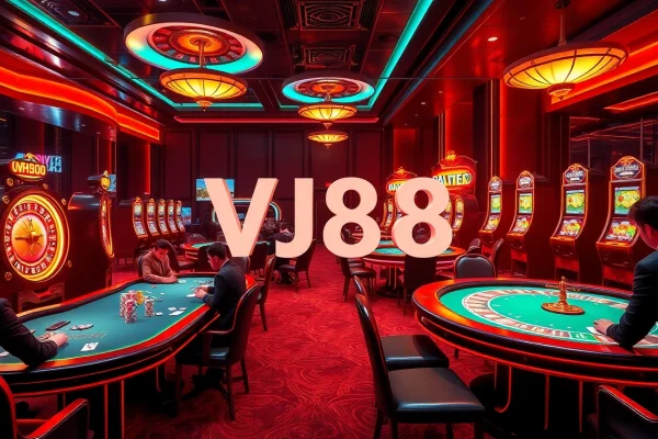Players strategizing at the poker table in a luxurious VJ88 casino setting filled with excitement.