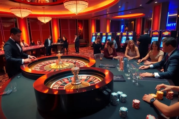 39BET offers a vibrant casino experience with poker tables and slot machines filled with excitement.