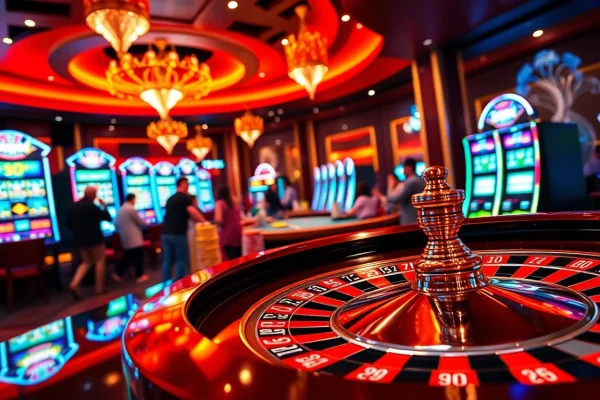 Experience the excitement at hm88.studio's casino with vibrant roulette tables and colorful chips.