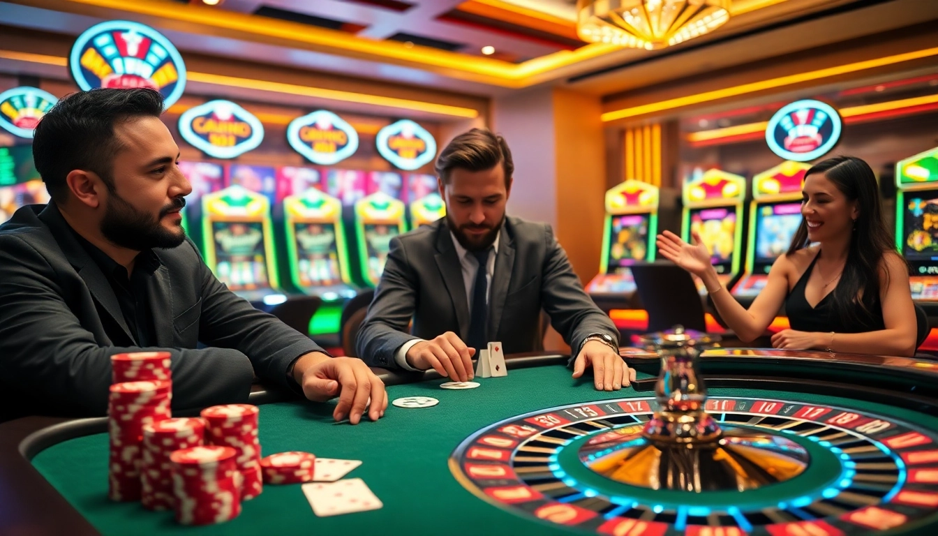 KBBET players engaging in a thrilling casino experience at a luxurious poker table.