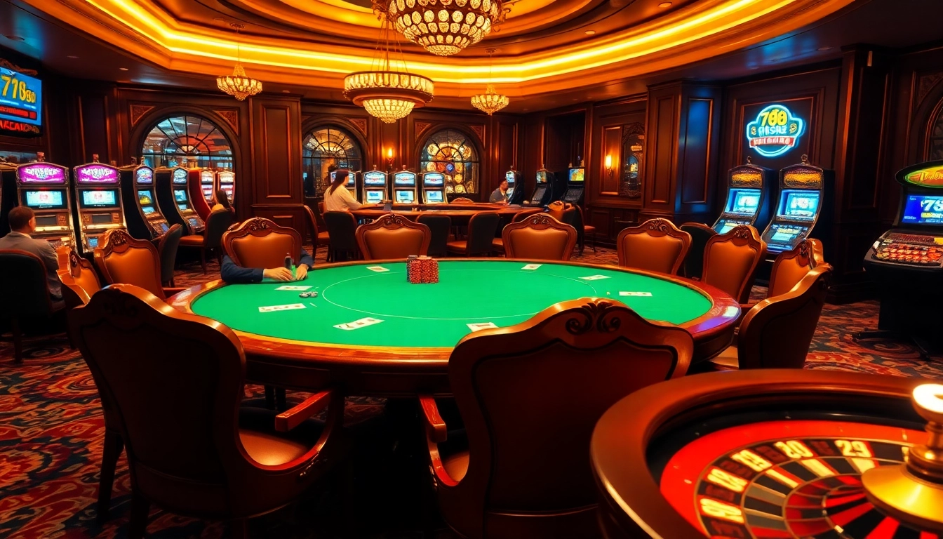 Players strategizing at a luxurious poker table in 789P casino, showcasing excitement.