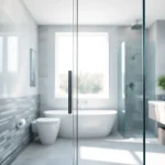Visualize elegant glass shower doors enhancing a contemporary bathroom design.