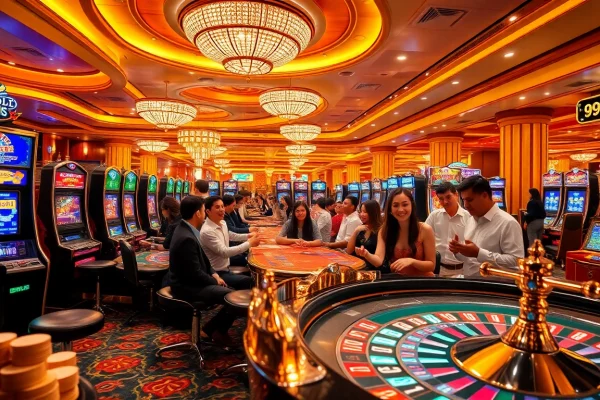 Players celebrating big wins at a glamorous casino filled with exciting games like 99win.