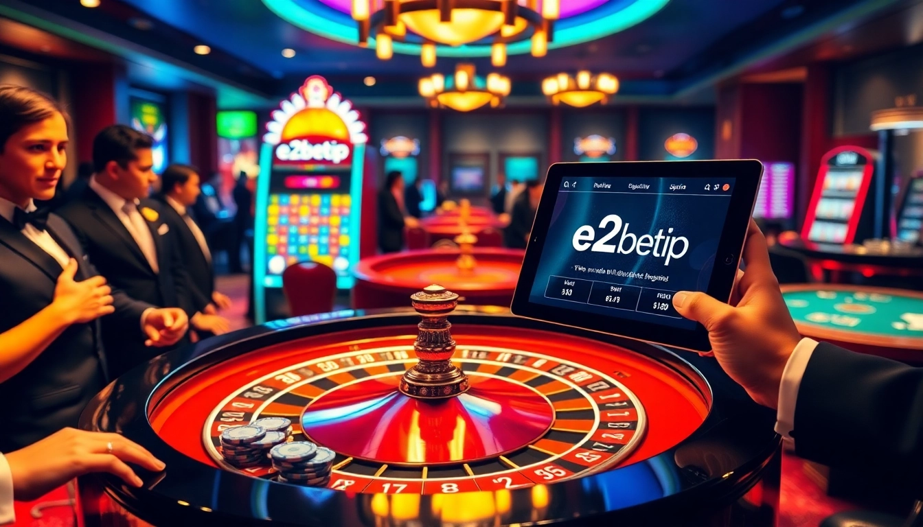 Experience the thrill of e2betvip with a dynamic roulette table in a luxurious casino setting.