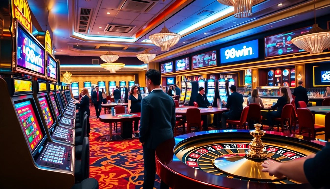 Experience thrilling games and excitement at 98win casino, featuring vibrant slots and poker tables.