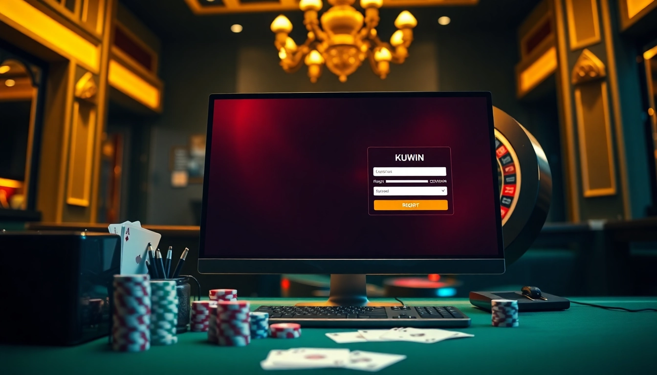 Engage with đăng ký kuwin through an elegant digital casino registration interface, highlighting luxury and excitement.