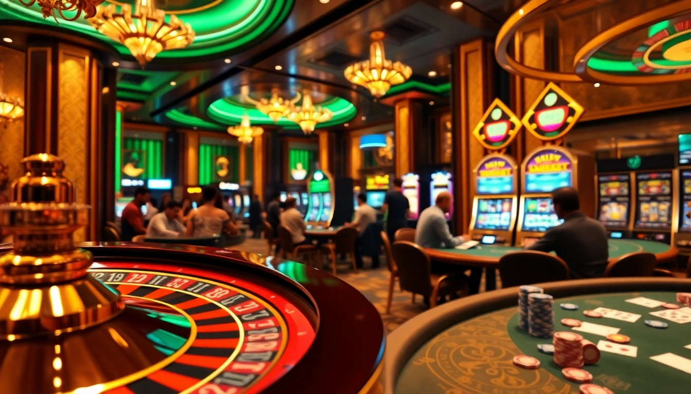 Experience the luxury of gambling at https://vj88vn.com/ with a dynamic casino scene filled with action.