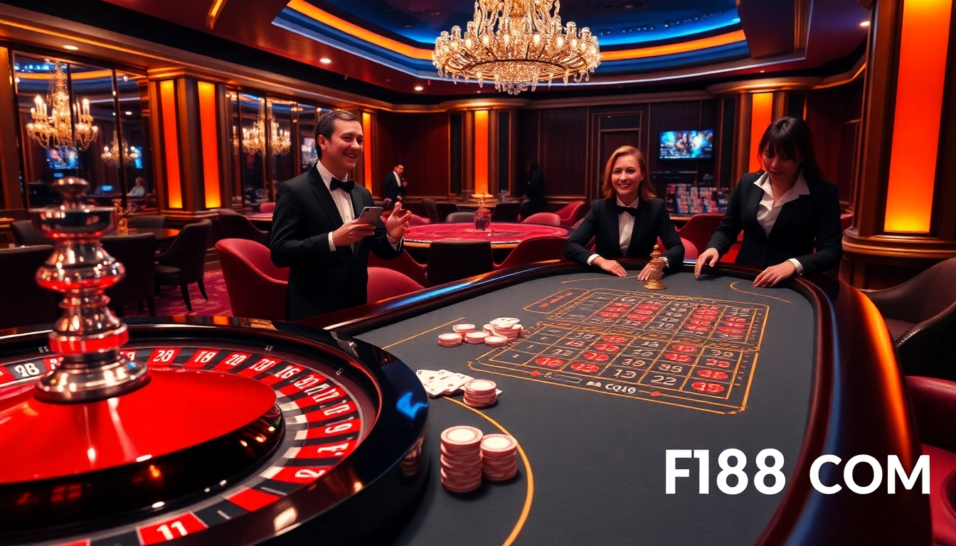 Experience the thrill of F168 COM with high-stakes poker and roulette in a luxurious casino setting.