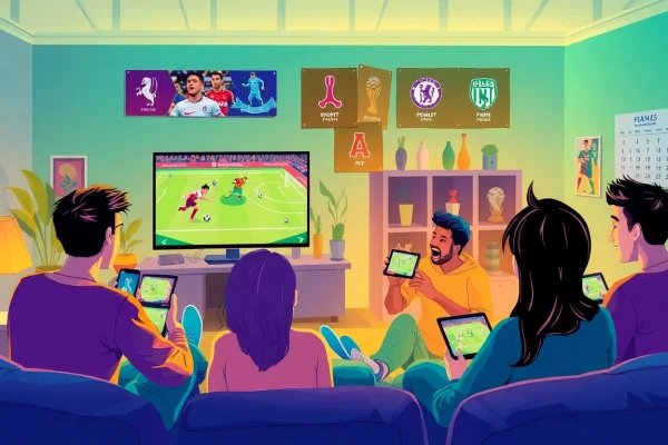 Exciting sports streaming scene showcasing joemadfan.com users enjoying football matches together.