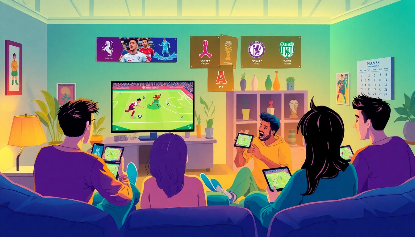 Exciting sports streaming scene showcasing joemadfan.com users enjoying football matches together.