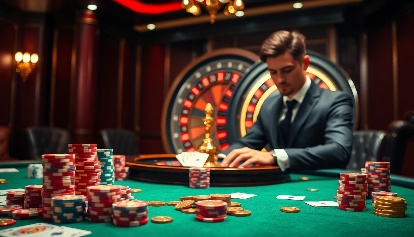 Dynamic gameplay at https://zk88.club/ with vibrant casino atmosphere, showcasing poker chips and roulette.