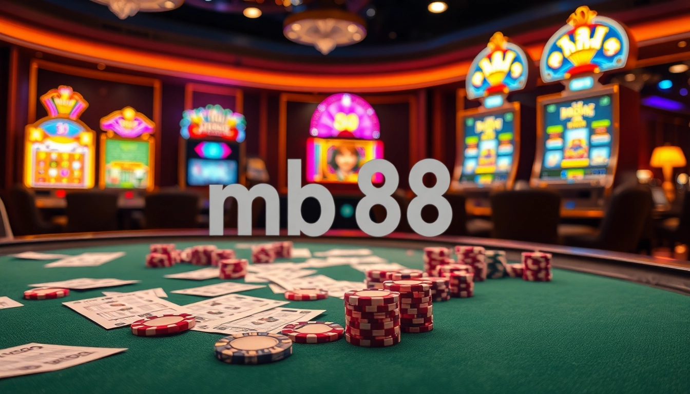 Experience the thrill of mb 88 gaming at an elegant casino table filled with poker chips and betting slips.