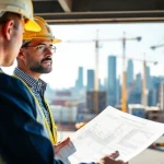 New York Construction Manager supervising an active construction site in New York City.