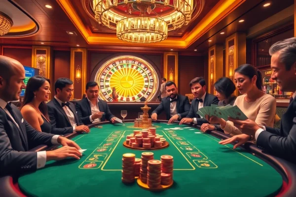 Engage in thrilling poker action at ee88e's luxurious casino, showcasing a vibrant atmosphere with chips and cards.