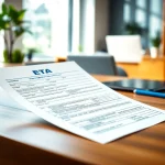 Fill out the eta uk application form on a modern office desk with a laptop.