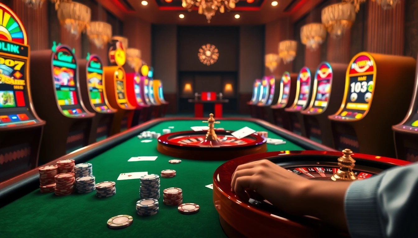 Experience thrilling gameplay at okfun casino with a vibrant gaming table filled with poker chips and cards.