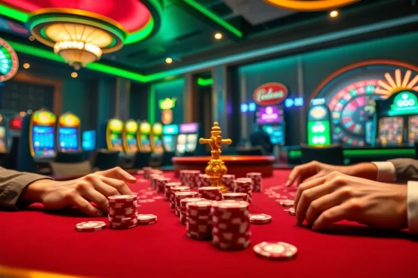 Players engaging at a GO88-themed poker table, depicting high-stakes action and luxury.