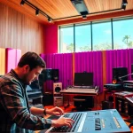 Showcasing online mastering services, an audio engineer fine-tuning sound in a modern studio environment.