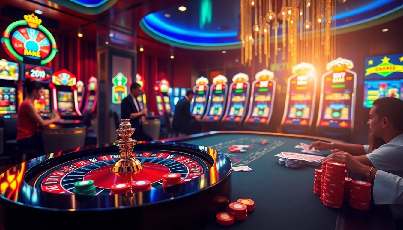 Tỷ lệ kèo bet88 featured at a luxurious casino with vibrant betting tables and enthusiastic gamblers.