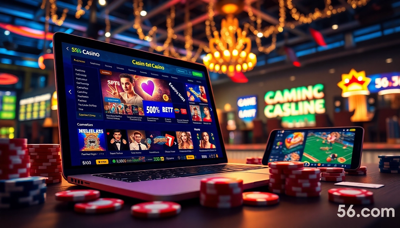 Exciting online casino experience on 566.com with vibrant games and digital devices.