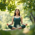 Meditation promotes mental wellness through tranquility and focus in a natural setting.