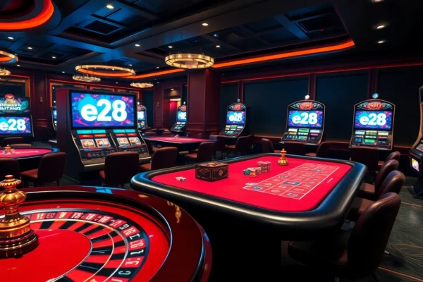 Experience thrilling gameplay with e28 gaming tables and vibrant casino features.