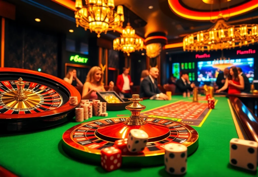 High-energy gambling scene showcasing F8BET's exciting casino experience with vibrant tables and players.