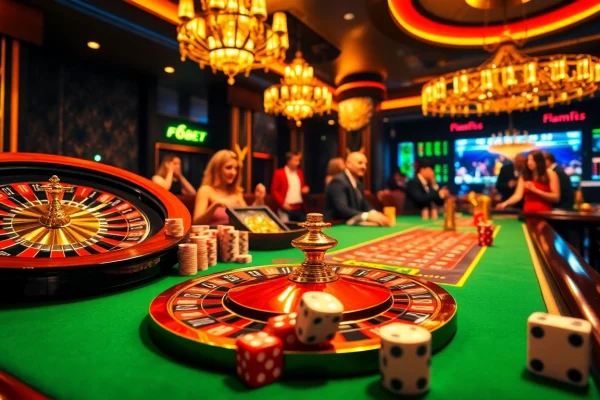 High-energy gambling scene showcasing F8BET's exciting casino experience with vibrant tables and players.