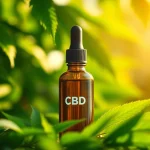 Buy CBD / THC Cannabis Oil UK displayed beautifully in a natural setting with vibrant green leaves.