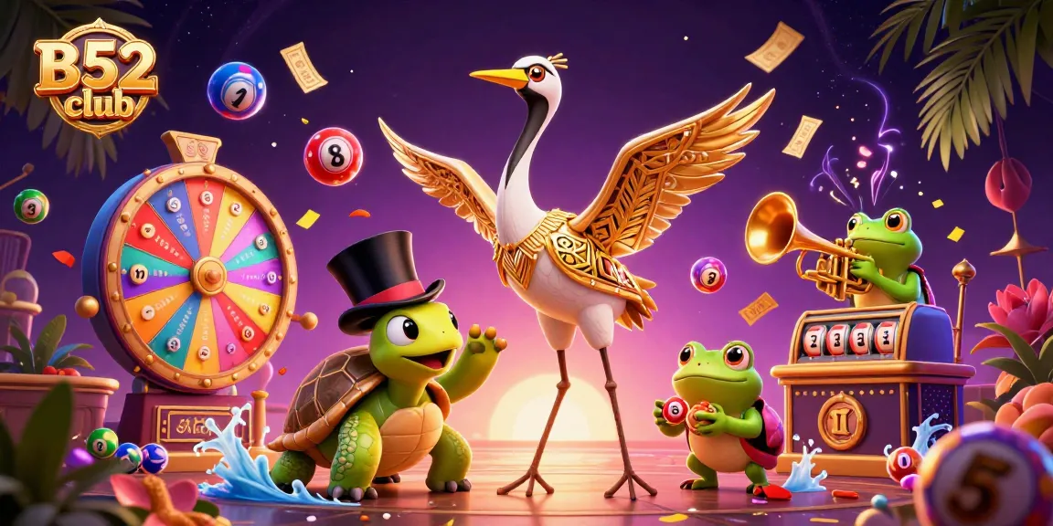 B52 club brings excitement with vibrant characters and dynamic gaming elements in a lively casino scene.