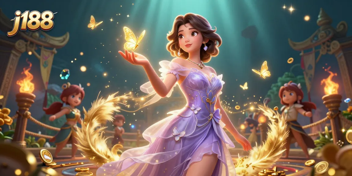 Experience thrilling gameplay with j188, where gold coins and bets create excitement in a vibrant casino scene.