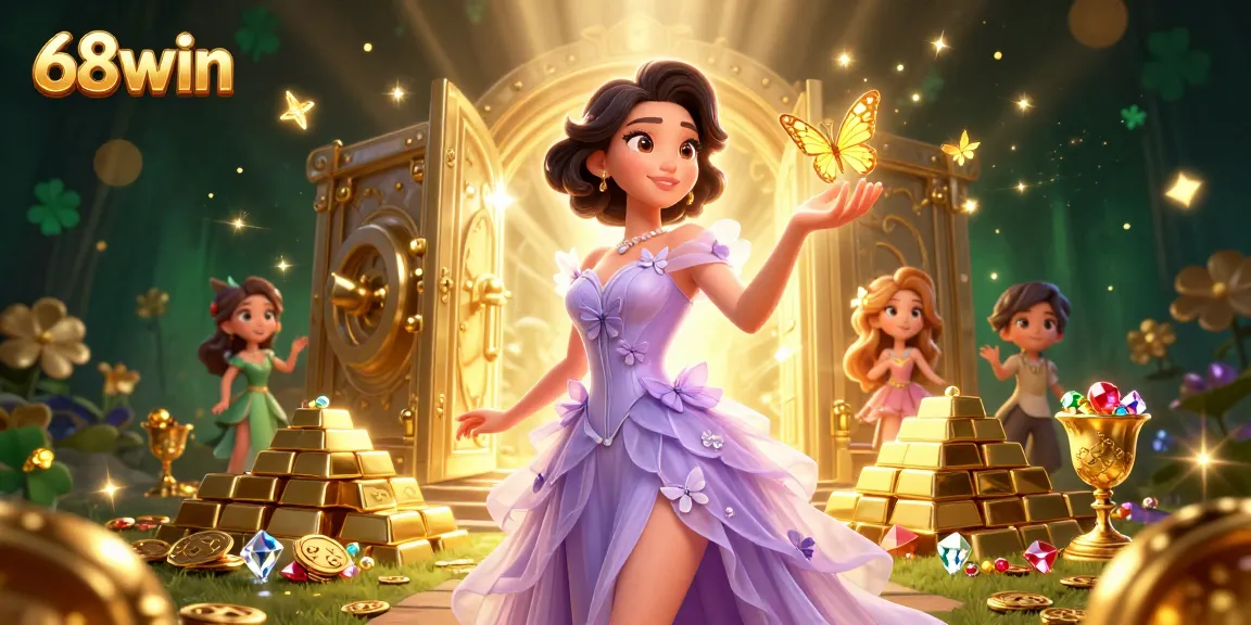 Experience the magic of 68win with captivating casino treasures in a dazzling illustration.