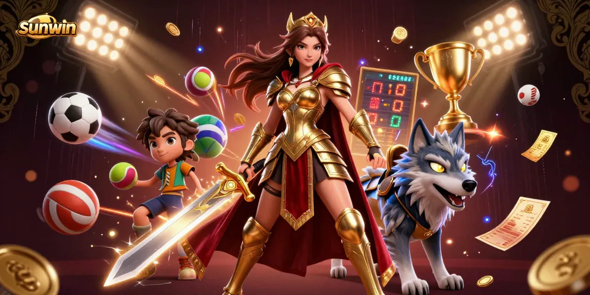 Experience thrilling wins at Sunwin with an energetic 3D casino scene featuring a warrior queen.