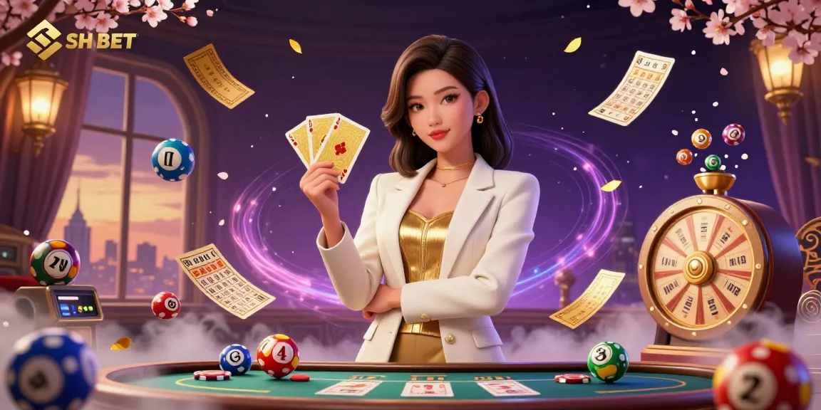 Engage in thrilling gaming with SH BET, featuring a glamorous woman in a luxurious casino setting.