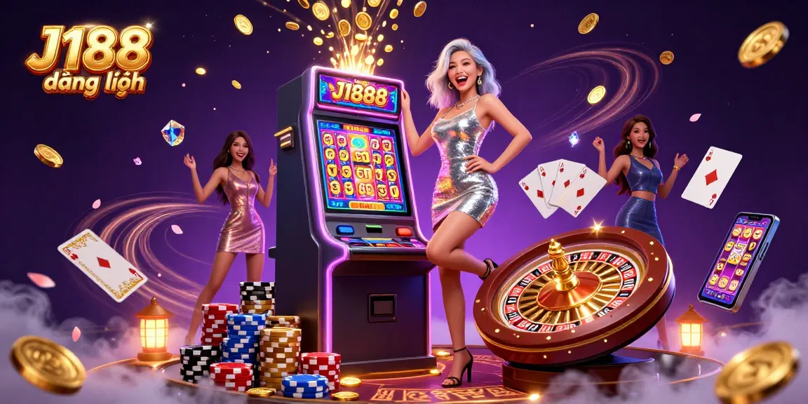Experience J188 đăng nhập with a dynamic celebration of casino excitement featuring a jackpot slot machine.