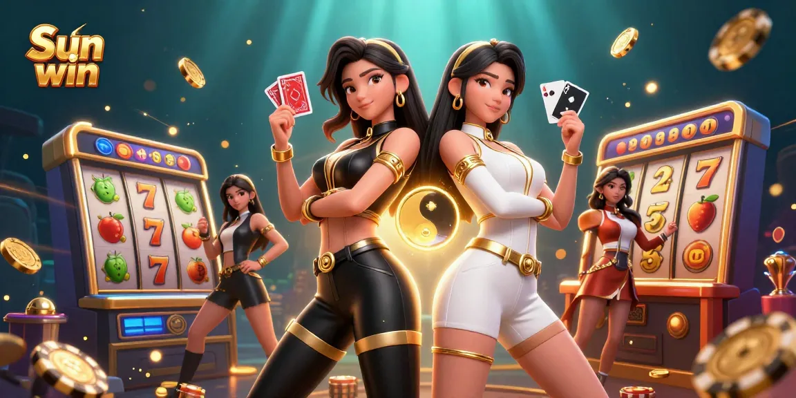 Experience exhilarating gameplay with Sun win featuring stunning twin Asian women and dynamic slot elements.