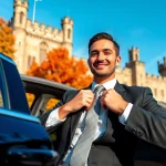 Chauffeur Nottingham ready to serve in a luxury vehicle outside Nottingham Castle.